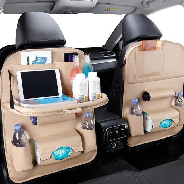 Car Back Seat Storage Bag With Foldable Table Tray Tablet Holder