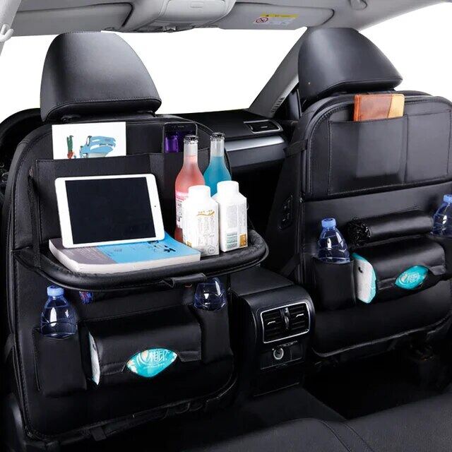 Car Back Seat Storage Bag With Foldable Table Tray Tablet Holder