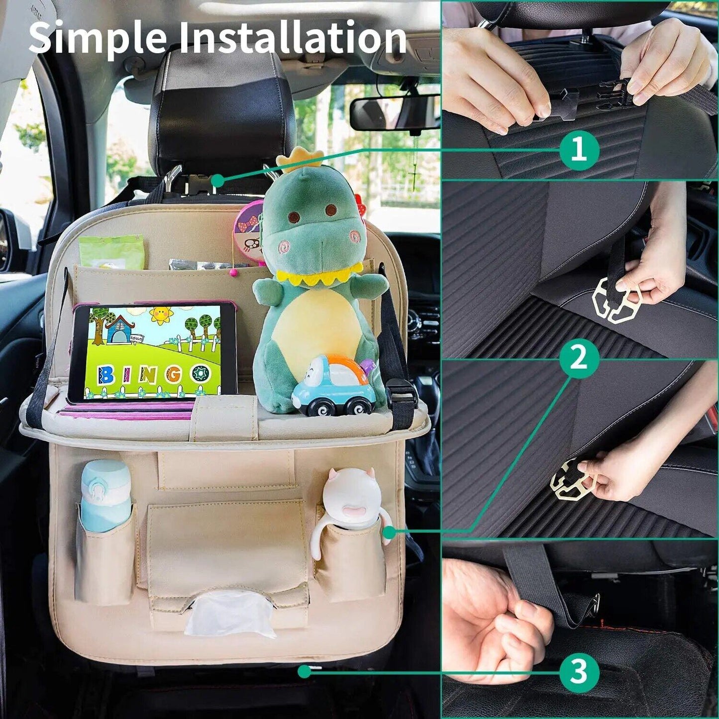 Car Back Seat Storage Bag With Foldable Table Tray Tablet Holder