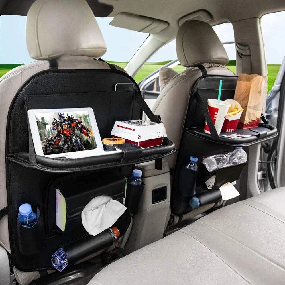 Car Back Seat Storage Bag With Foldable Table Tray Tablet Holder